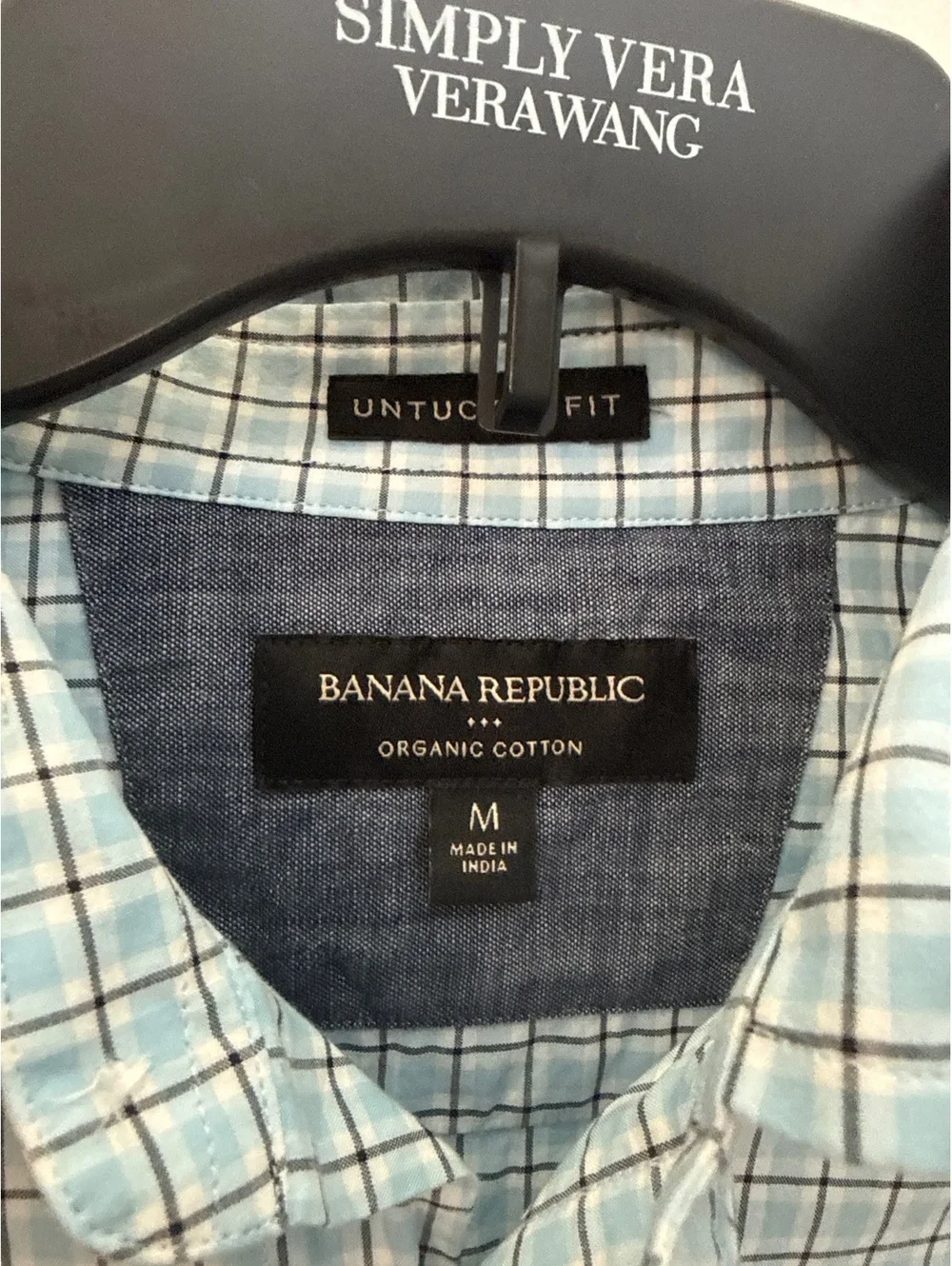 Banana Republic Men's Medium Organic Cotton Checkered Shirt, Untucked Fit, Light